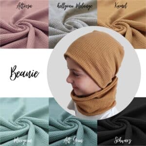Beanie Übergangszeit kl. Zopfmuster (Stoff nach Wunsch)