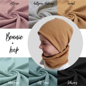 Set Beanie & Loop Übergangszeit kl. Zopfmuster (Stoff nach Wunsch)