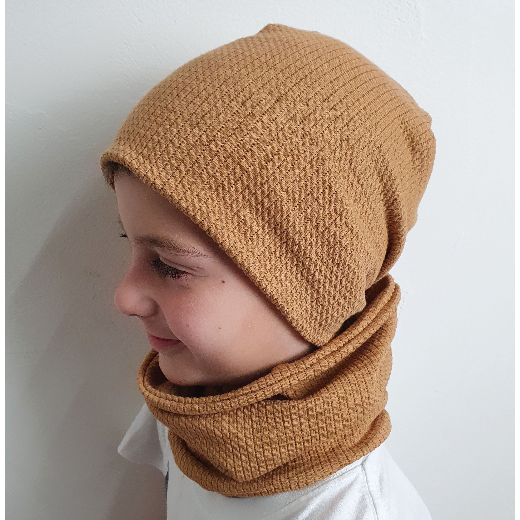 Set Beanie & Loop Übergangszeit kl. Zopfmuster (Stoff nach Wunsch) – Bild 2