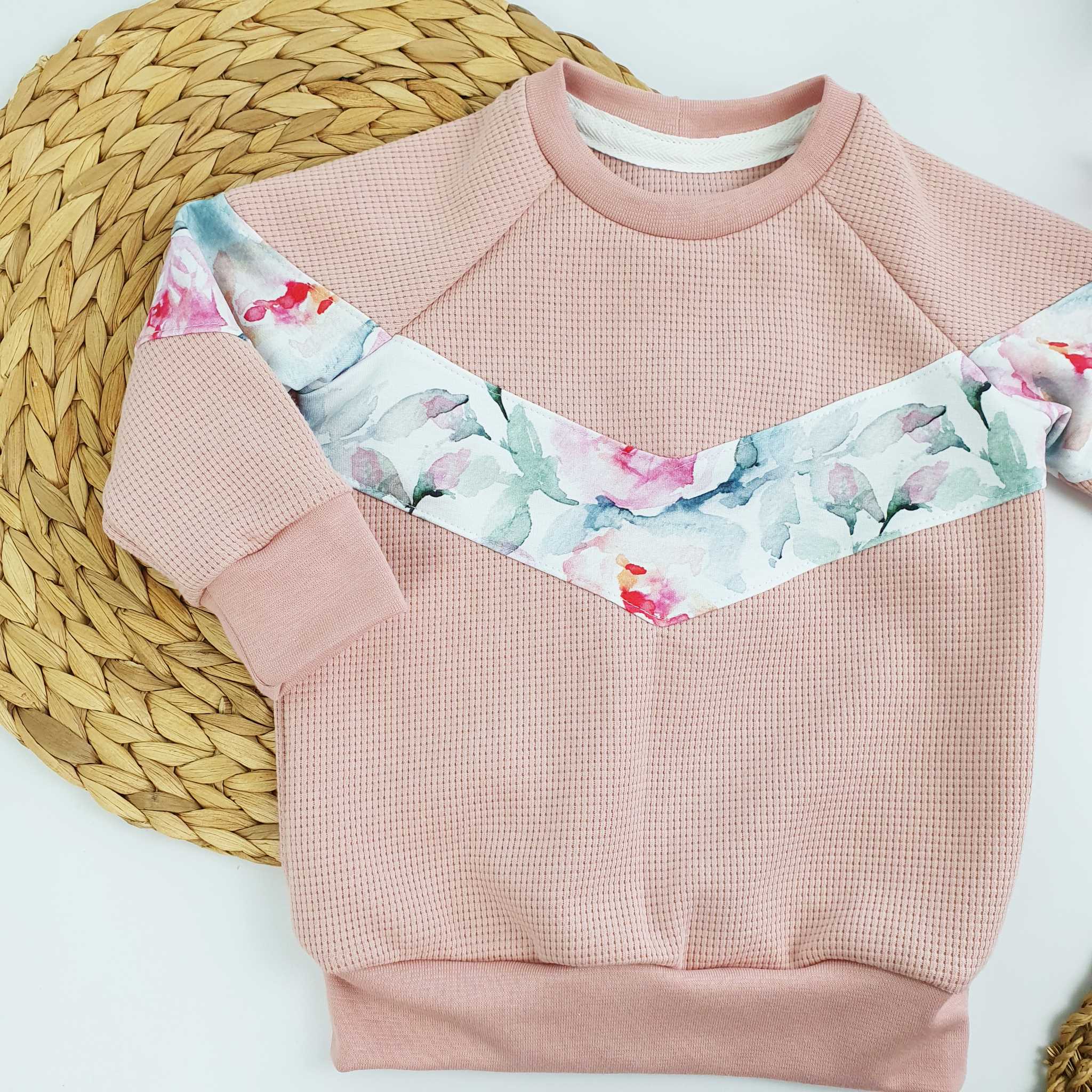 Sweater Colorblocking rosa Blumen Gr. 86 – Bild 2