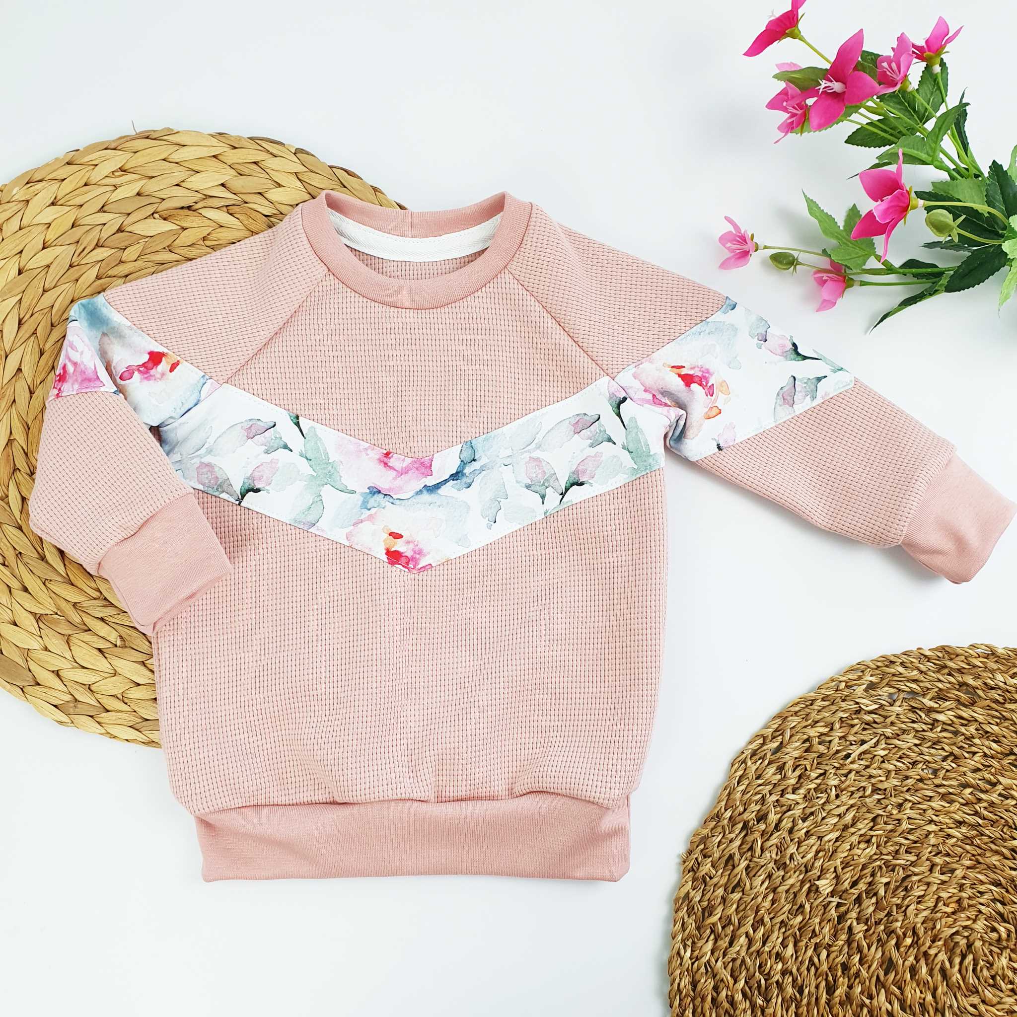 Sweater Colorblocking rosa Blumen Gr. 86
