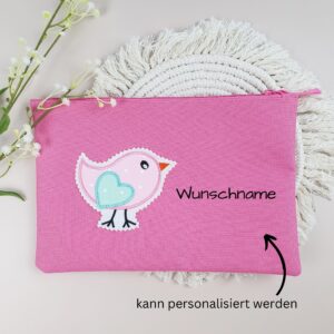 Windelbag rosa mit Vogel (personalisierbar)